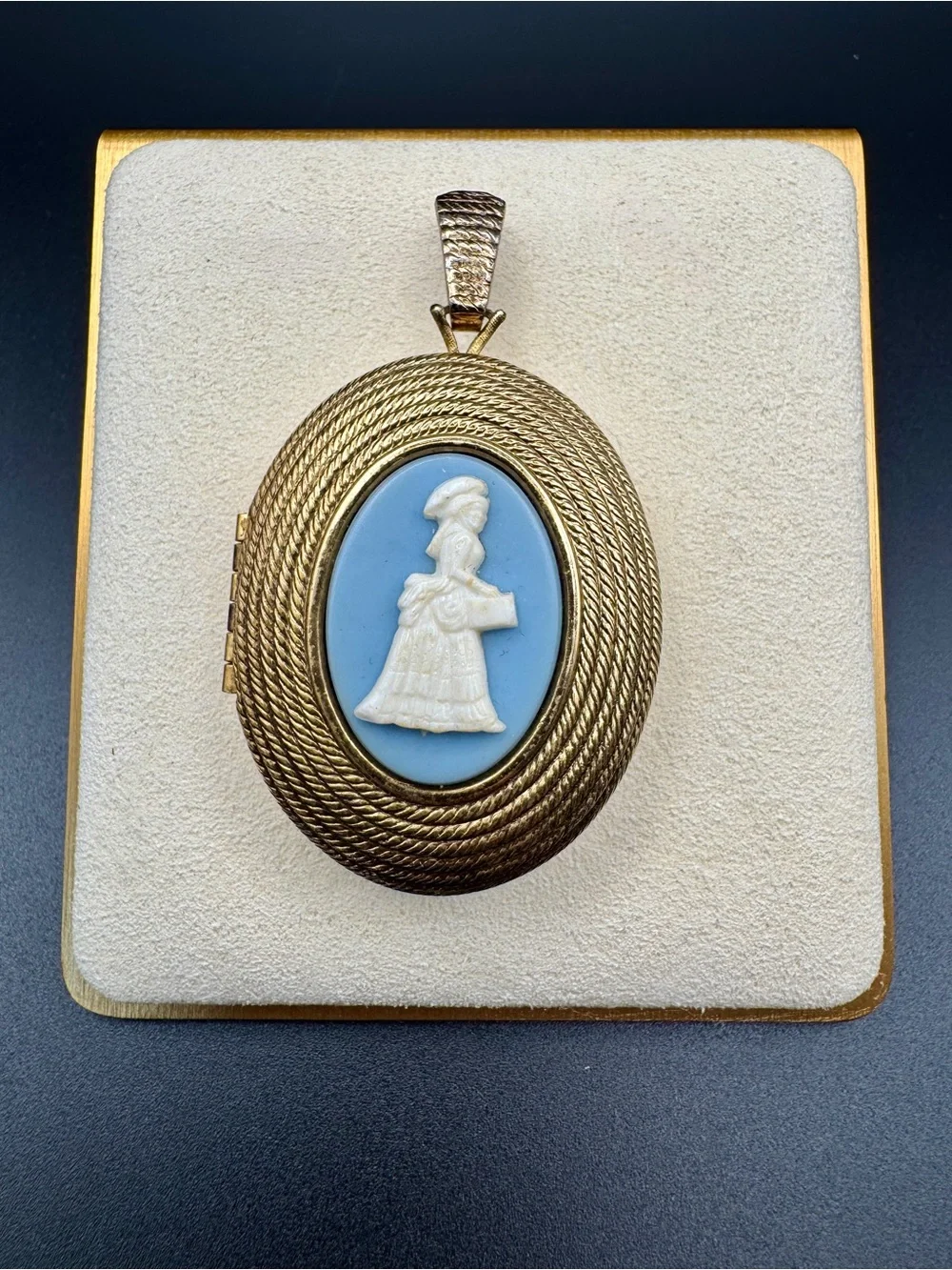 Vintage Victorian Vibe Blue Cameo Photo Locket Pendant